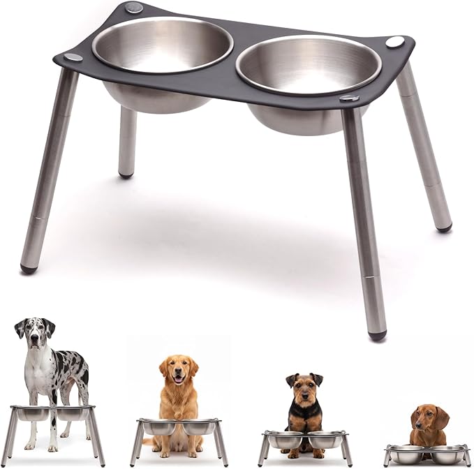 Adjustable Elevated Dog Bowl 56 fl oz Stainless Steel Bowls