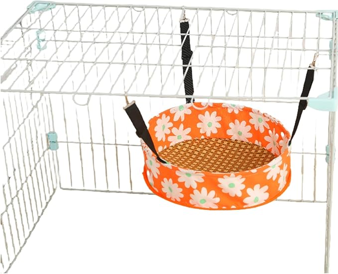 Cat Hammock Cat Hanging Bed for Cage, Adjustable Straps, for Kennel Chair with Metal Frame, for All Seasons (Orange, S)
