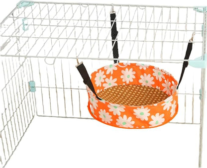 Cat Hammock Cat Hanging Bed for Cage, Adjustable Straps, for Kennel Chair with Metal Frame, for All Seasons (Orange, S)