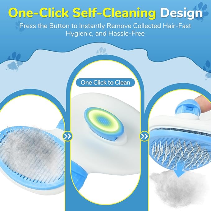 Pet Hair Removal Glove & Brush Set – Self-Cleaning Slicker Deshedding Brush and Reusable Hair Removal Glove for Dogs, and Cats, Gentle Grooming Tool for Long & Short Haired Pets