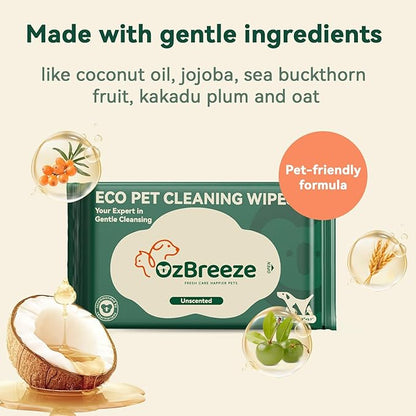 Pets Cleaning Wipes for Dogs & Cats, Unscented Hypoallergenic Grooming Wipes with Coconut Oil, No-Rinse Deodorizing & Hydrating for Paws, Body & Butt, Travel Pack 7.9"x5.9", 20ct