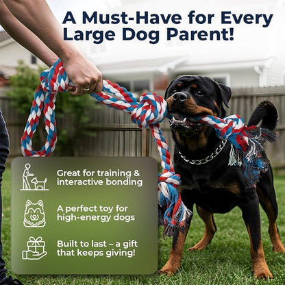 Pacific Pups Products XL Dog Rope Toy for Aggressive Chewers - Benefits Non-Profit Dog Rescue - Tug of War Dog Toy, Dog Toys for Large Dogs Tough Dog Toys for Aggressive Chewers Red