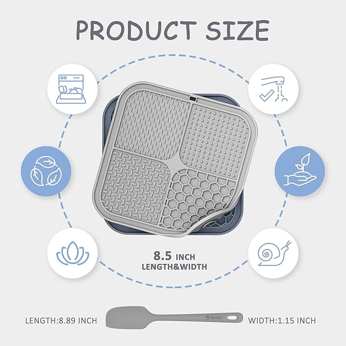 2 Pack Lick Mat for Dogs,Cats,Upgraded 8.5×8.5 inches Licking Mats with Suction Cups,Slow Feeder Licking Pad for Anxiety Relief and Boredom Reducer,Suitable for Dog Training Set 10