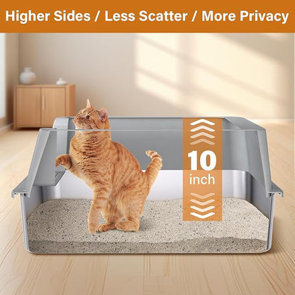 XL Stainless Steel Litter Box with Lid, Extra Large High Sided Metal Cat Litter Box with Mat and Scooper, Easy Clean, Non Stick & No Smell,2pack