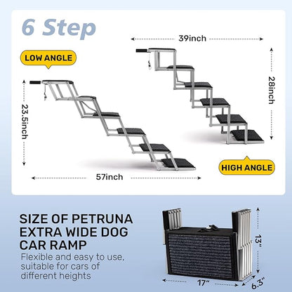 Dog Steps for Car, Truck and SUV - Foldable Pet Stairs for Large Dogs with Non-Slip Rug Surface, Lightweight Dog Ramp Holds Up to 250lbs, 6 Steps