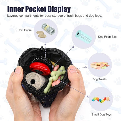 Dog Treat Pouch with Training Clicker,Waterproof Nylon Fabric Poop Bag Holders for Leashes,Hands Free Small Dog Walking Bag with Carabiner, Pet Puppy Training Walking Essentials (Moose)