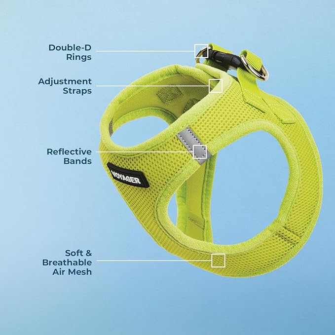 Best Pet Supplies Voyager Step-in Air Harness - All Weather Mesh, Reflective, No Pull Harness for Dogs, Cats - Secure with Hook & Loop Fastener, Buckle, Double D-Rings - Lime Green, L