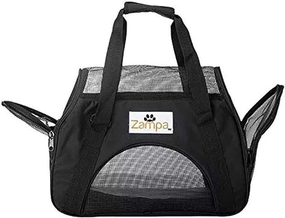 Airline Approved Soft Sided Pet Carrier by Zampa, Low Profile Travel Tote, Removable pad, Premium Zippers & Under Seat Compatibility, for Cats and Small Dogs (Medium) (Pink)
