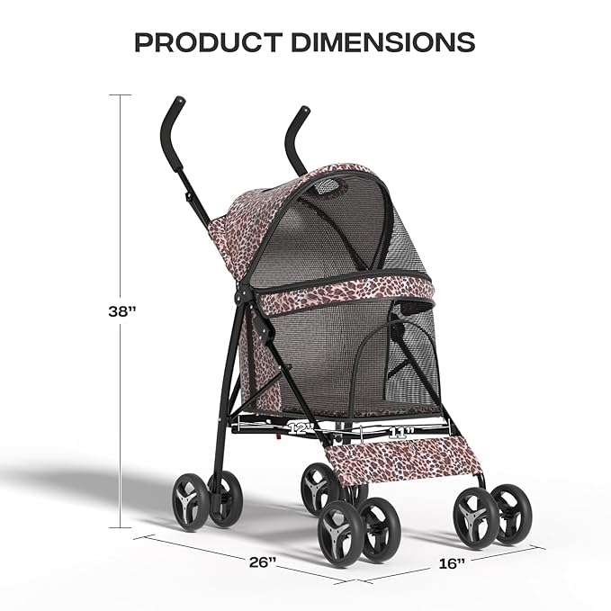 Dog Stroller for Small Dogs 10 lbs -22lbs Puppy Stroller Medium Dog Wagon Small Pet Stroller for Cats, Cat Strollers for 2 Cats, Rear Storage, Leopard Print