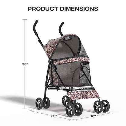 Dog Stroller for Small Dogs 10 lbs -22lbs Puppy Stroller Medium Dog Wagon Small Pet Stroller for Cats, Cat Strollers for 2 Cats, Rear Storage, Leopard Print