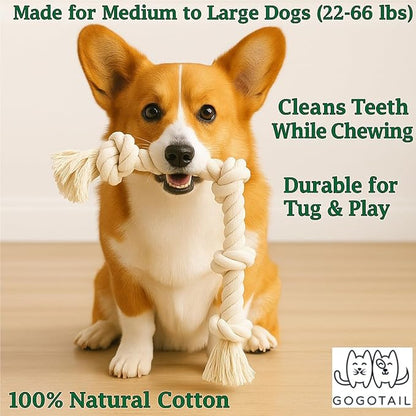 2-Pack 20” Heavy-Duty Dog Rope Toys for Strong Chewers – 4-Knot Tug & Chew Toy for Medium & Large Dogs – Safe, Indoor & Outdoor, Washable Cotton Dental Play Toy
