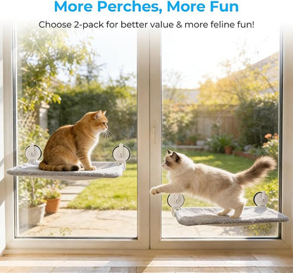 L&W BROS. 2PC Cat Window Perch with Lever Lock Suction Cups Holds up to 50 lbs Foldable & Space Saving Design Heavy Duty Window Hammock for Large or Multiple Cats (L 2Pc)