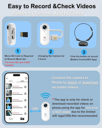 Cat Camera Collar with Phone APP, 1080P HD Video Recording Pet POV Cam for Cats & Small Dogs, XS-Size,Rechargeable Body Camera for Pets with APP Viewing