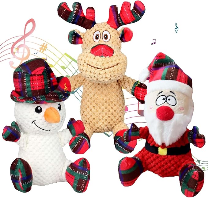 3 Pack Dog Christmas Squeak Toys, Plush Squeaky Medium & Small Dog Chew Toys, Stuffed Squeaky Toys for Dogs Puppy - Funny Cute Dog for Dog Birthday