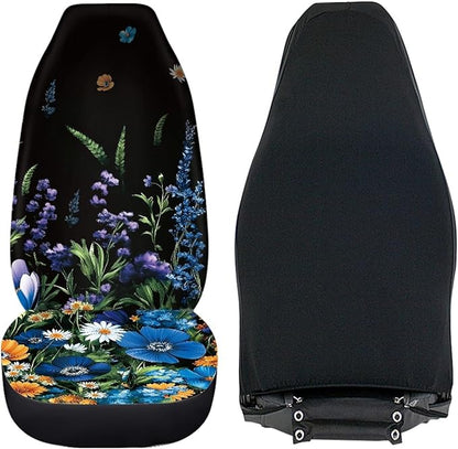 Sunflowers Daisy Car Seat Covers Front Seats Only for Women Blue Flowers Front Bucket Seat Accessory Interior Decoration Universal Fit for Most Vehicles