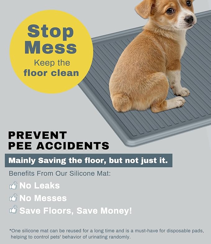 Silicone Pee Pad Holder, Extra Thick Tray for 22" x 22" Disposable Pads, Raised High Edge Leak-Proof Mat for Puppy, Dog, Cat Training Floor Protection