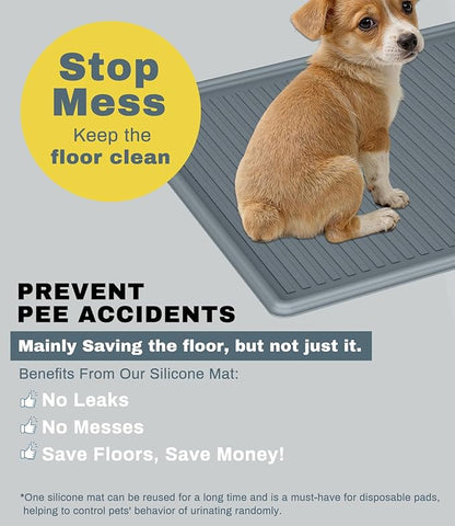 Silicone Pee Pad Holder, Extra Thick Tray for 22" x 22" Disposable Pads, Raised High Edge Leak-Proof Mat for Puppy, Dog, Cat Training Floor Protection