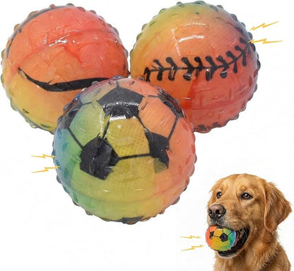 Colorful Squeaky Dog Toy Balls, Spiky Sensory 3" Balls for Dogs, Dog Chew Toys for Teething, Non-Toxic TPR,3 Pack, 3",Sport