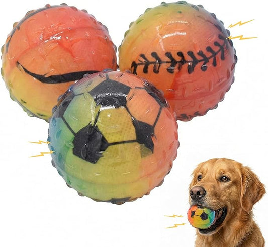 Colorful Squeaky Dog Toy Balls, Spiky Sensory 3" Balls for Dogs, Dog Chew Toys for Teething, Non-Toxic TPR,3 Pack, 3",Sport