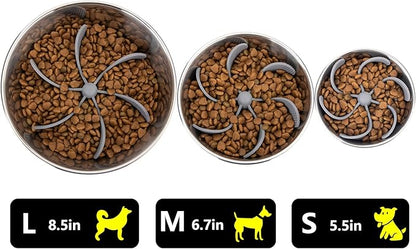 Slow Feeder Dog Bowls Insert [Octopus Suction Cups] Super Firm Slow Eating Dog Bowl [Cuttable] for Large Breed and Medium Size Dog Compatible with Regular and Elevated Dog Bowls (Spiral)