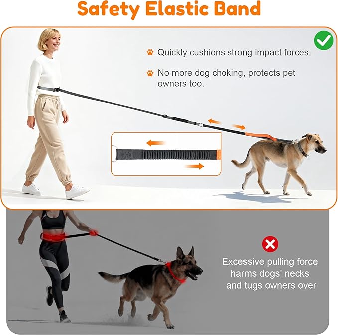 XiaZ Hands Free Dog Leash,Versatile Crossbody Dog Leash with Waist Support Strap,5.9-8 FT Waist Belt with Double Handles for Small Medium and Large Dogs Walking, Running and Jogging, Black