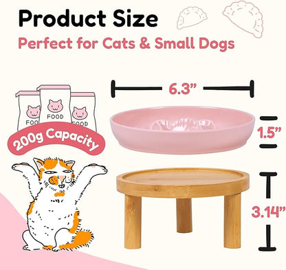 Slow Feeder Bowl, 6.3″ Elevated Cat Bowl with Stand, Melamine Wide Shallow Food Bowl, Whisker-Friendly Raised Plate, Wet Food Feeder for Slow Eating (Pink)