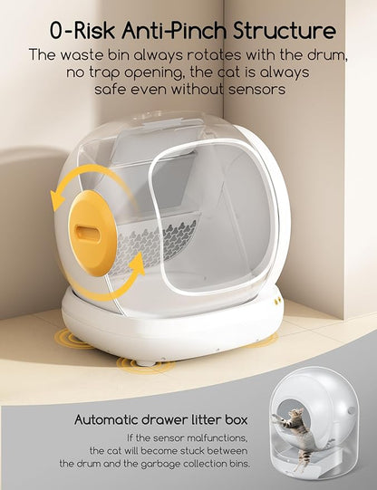 Meowant Self Cleaning Cat Litter Box - Open-Top Automatic Litter Box with APP, 0 Risk of Stuck Cats, Safer Automatic Litter Boxs, Low Entrance for Multiple Cats