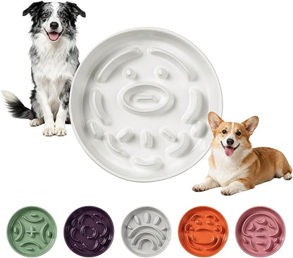 Ceramic Slow Feeder Dog Bowl - Maze Dog Bowl to Slow Down Eating - Feeding Dish for Fast Eaters - Ideal Food Control Dish for Medium to Large Breeds - 8.2 Inch - 1.8 Cups (180g) - White