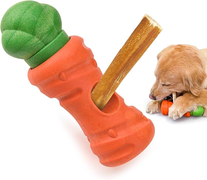 Cute Carrot Bully Stick Holder, Heavy Duty Dog Chew Holder for Large Breeds, Safety Device to Prevent Choking