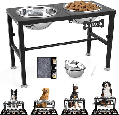 SHAINFUN Elevated Dog Bowls with Mat for Large & Extra Large Dogs, Raised Dog Bowl Stand with Two 101oz Stainless Steel Bowls, Tall Dogs Food Water Bowl Holder
