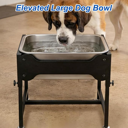YUEPET 4 Gallon Elevated Dog Water Bowl for Large Extra Large Dogs Stainless Steel Dog Bowl with 4 Heights Adjustable Metal Anti-Slip Stand Pet Food Bowl for Joint Pressure Relief Indoor Outdoor Use