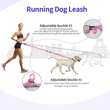 Kazazoo Hands-Free Dog Leash with Adjustable Length 6-9FT + Dual Padded Handles Reflective Safety for Walking, Jogging & Training | Suitable for Medium to Large Dogs & Puppies Pink-L