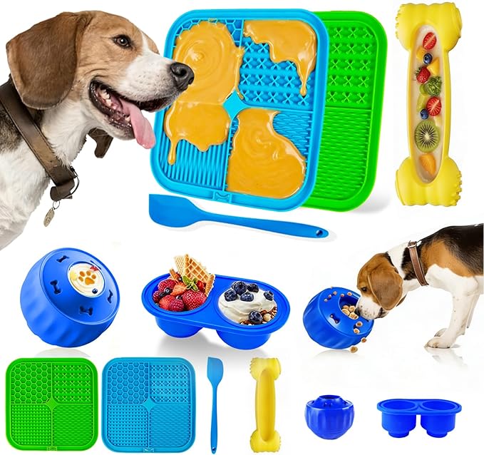6 Value Pack Enrichment Toys for Dogs Lick Mat, Frozen Bone Power Chew & Frozen Dog Puzzle Toy, Treat Dispensing Slow Feeder Dog Enrichment Toys to Keep Them Busy for Stimulating & Cognitive Toys