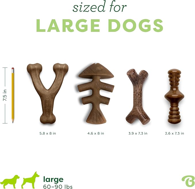 Benebone Large 4-Pack Dog Toys for Aggressive Chewers – Durable Dog Bones, Made in USA – Dog Toys for Large Dogs Under 90 lbs