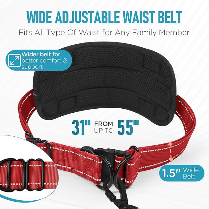 Hands Free Large Dog Leash, 6-8 FT Bungee Leash with Waist Belt for Dog Up to 150 lbs, Running Walking Jogging