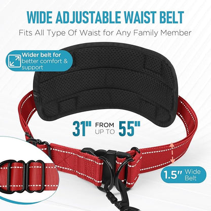 Hands Free Large Dog Leash, 6-8 FT Bungee Leash with Waist Belt for Dog Up to 150 lbs, Running Walking Jogging