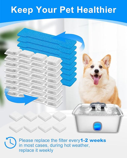8 Set Dog Water Filter Replacement Compatible with SIBAYS & Compatible with Kastty 15L/4Gal, Dog Water Fountain Filter, Multilayer Filtration System 8Pre-Filter+8 Filters+8 Sponges