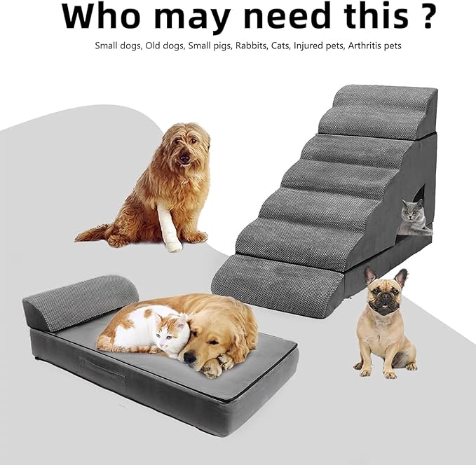 7-Step Dog Stairs for High Beds 30-36", Non-Slip Pet Steps for Large Dogs, Pet Stairs for Small Old Dogs/Cats