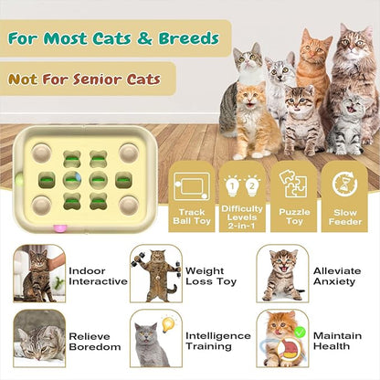KADTC 3 Ways to Play - Large Size Cat Treat Puzzle Toy U.S. Brand & Design Track Balls & Peek-and-Play Box for Indoor Cats Puzzles Slow Feeder Kitten Enrichment Toys Interactive Brain-Teasing Game