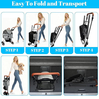 Pet Stroller 5 in 1 Foldable Pet Travel Carrier Absorption System, Dog Stroller for Medium Dogs 20 lbs Detachable Carrier Suitable for Car Seat & Hand Carry Dog Strollers for Small Dogs(Grey)