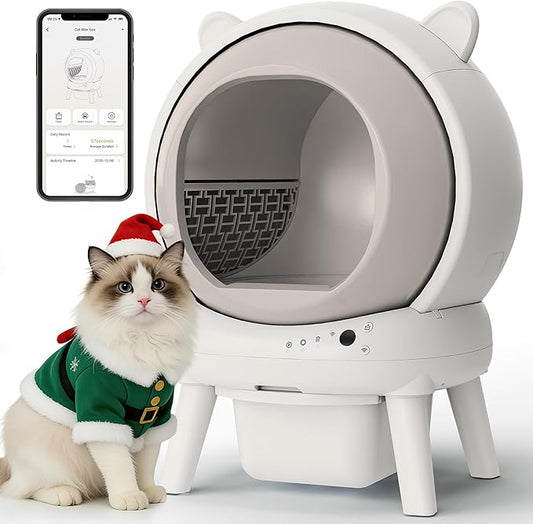 Self Cleaning Litter Box, Automatic Cat Litter Box for Multiple Cats, Auto Litter Box Robot with APP Control, Dual Safety Sensors, Odor Control&Low Noise, Cat Ears Design, Ivory White