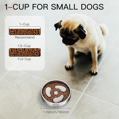 Slow Feeder Dog Bowl-1Cup for Small Puppy, Double-Layer 304 Stainless Steel Puzzle Bowl, Anti-Choking for Fast Eaters, Heavy-Duty Non-Slip Base, Dishwasher Safe