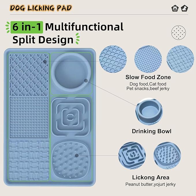 Dog Lick Mat for Anxiety Relief, Slow Feeder Alternative, Pet Enrichment Treat Mat, Boredom Buster, Durable Food-Grade Silicone, Dishwasher & Freezer Safe (Blue, Rectangle)