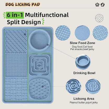 Dog Lick Mat for Anxiety Relief, Slow Feeder Alternative, Pet Enrichment Treat Mat, Boredom Buster, Durable Food-Grade Silicone, Dishwasher & Freezer Safe (Blue, Rectangle)