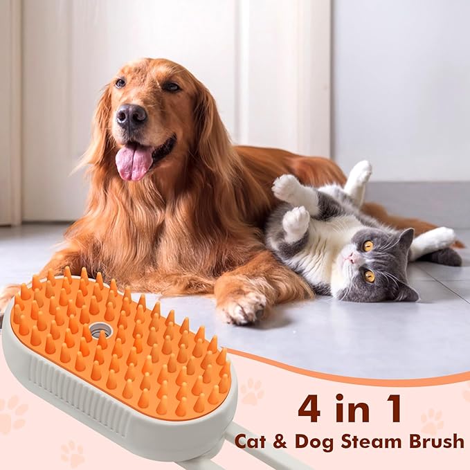 4 in 1 Rechargeable Pet Steam Brush, Portable Grooming Tool for Dogs and Cats, Removes Tangles & Loose Fur, Suitable for Short & Long-haired Pets