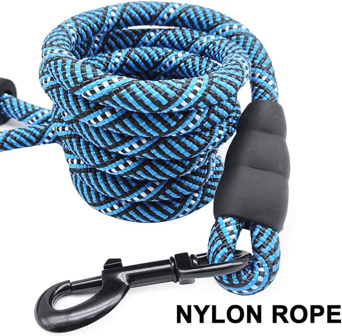 MayPaw Heavy Duty Rope Dog Leash, 3/6/8/10/12/15/20/30 FT Nylon Pet Leash, Soft Padded Handle Thick Lead Leashes for Large Medium Dogs (Blue Black, 1/2" * 8')