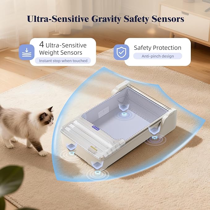 Robotail Open Top Automatic Litter Box, Self Cleaning Cat Litter Box with Roomy Space+Vis Waste Bin, XXL Fully Open Cat Box for Multi Cats, Include 5Lb Compatible Cassava Litter