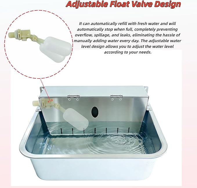Stainless Steel Automatic Dog Water Bowl Large Capacity Wall-Mounted Pet Water Dispenser with Flip Cover Design,Suitable for Cats,Dogs,Chickens Ducks Other Poultry,Suitable for Indoor & Outdoor Use