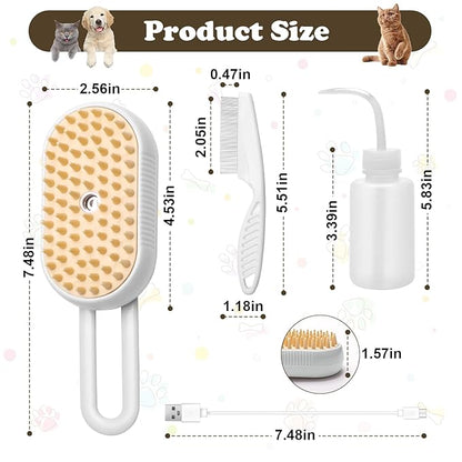 3-in-1 Cat Steam Brush for Shedding, Massaging & Grooming, Rechargeable, Misty Brush for Cats & Dogs, White, 3 Count
