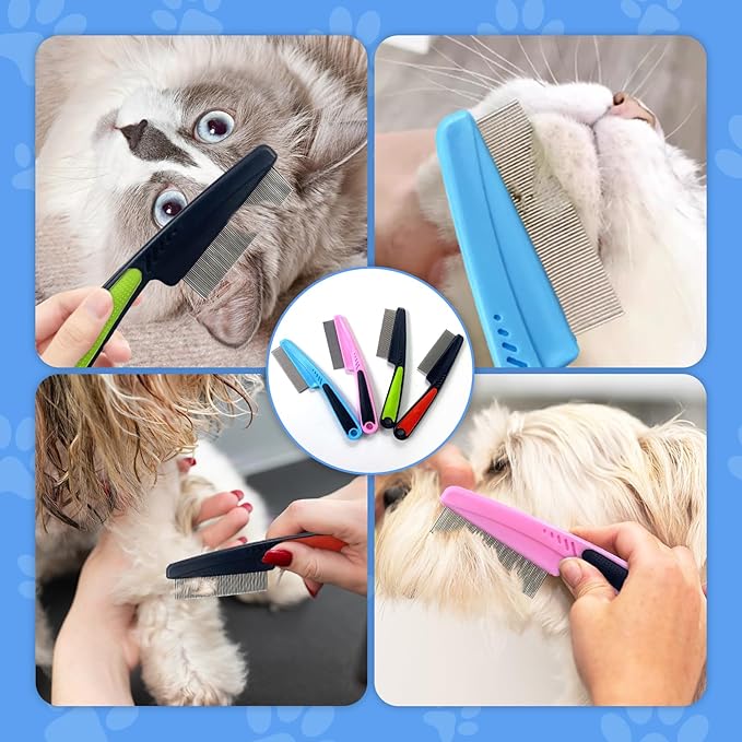 Flea Comb with Rubber Handle, 2025 Upgraded Fine Tooth Dandruff Comb for Dogs & Cats, Fine Tooth Dog Combs for Grooming (Pink)